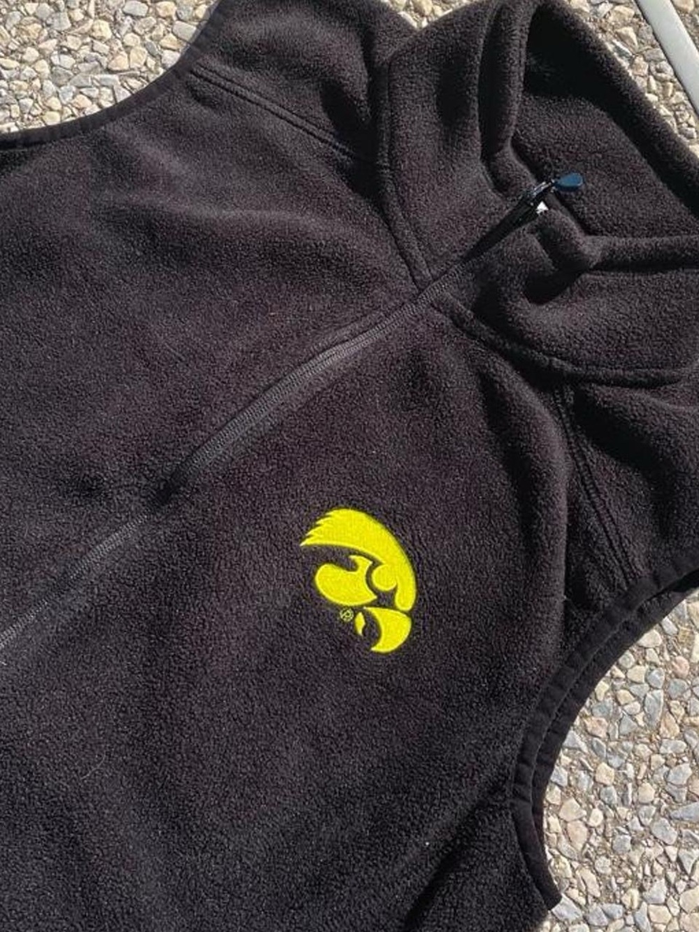 Black Iowa Hawkeyes Vineyard Vines Fleece Vest with Yellow Hawkeye Logo